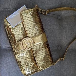 Michael Kors Fulton Sequin Shoulder Bag Gold